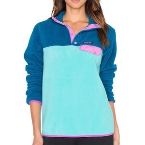 Patagonia Vintage Synchilla Snap T Blue Teal and Pink Jacket
